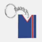 Naam en nummer Soccer Jersey Keyring Blue Red Whit Sleutelhanger (Voorkant Links)