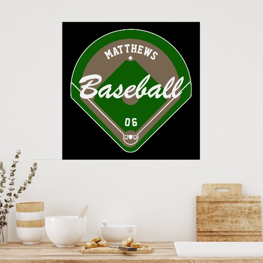 Naam en nummer van de Baseball Diamond Player Poster (Keuken)