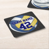 Naam en nummer volleybalteam kartonnen onderzetters (Schuin)