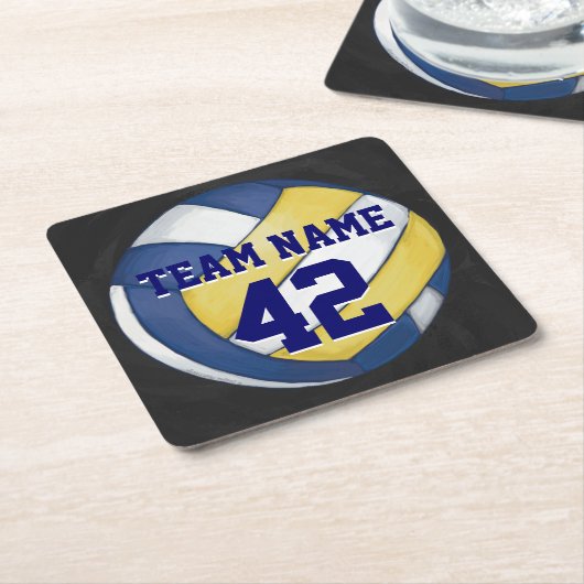 Naam en nummer volleybalteam kartonnen onderzetters (Schuin)