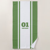Naam en nummer witte en groene sport strandlaken (Voorkant)