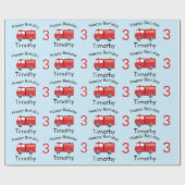 Naam en ouderdom van Red Fire Truck Pattern Boy Cadeaupapier (Vlak)