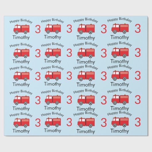Naam en ouderdom van Red Fire Truck Pattern Boy Cadeaupapier (Vlak)