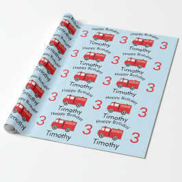 Naam en ouderdom van Red Fire Truck Pattern Boy Cadeaupapier