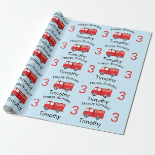 Naam en ouderdom van Red Fire Truck Pattern Boy Cadeaupapier