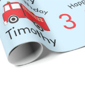 Naam en ouderdom van Red Fire Truck Pattern Boy Cadeaupapier (Rol Hoek)