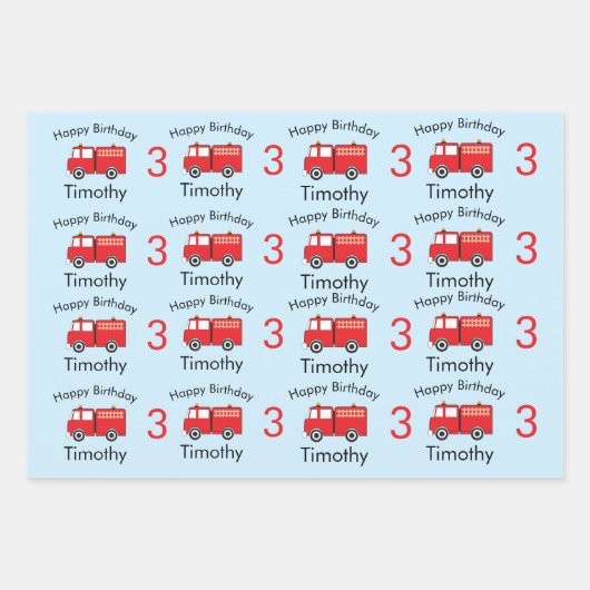 Naam en ouderdom van Red Fire Truck Pattern Boy Inpakpapier Vel (Voorkant)