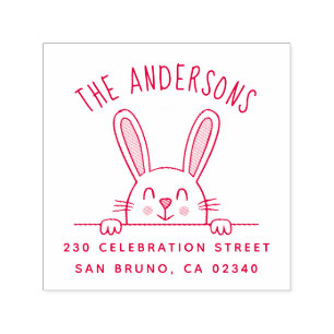 Naam en retouradres bunny Custom Family Zelfinktende Stempel