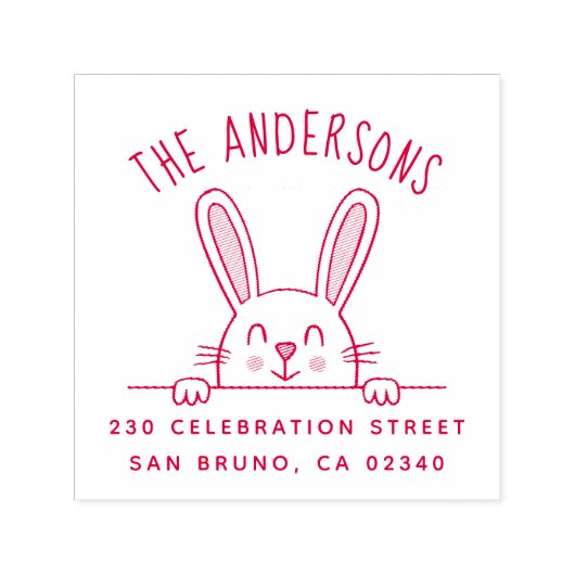 Naam en retouradres bunny Custom Family Zelfinktende Stempel (Design)