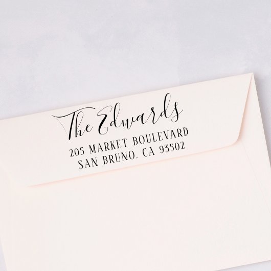 Naam en retouradres van de Roestische Script-reeks Zelfinktende Stempel