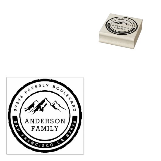 Naam en retouradres van de Rustic Mountain Badge-n Rubberstempel (Gestempeld)