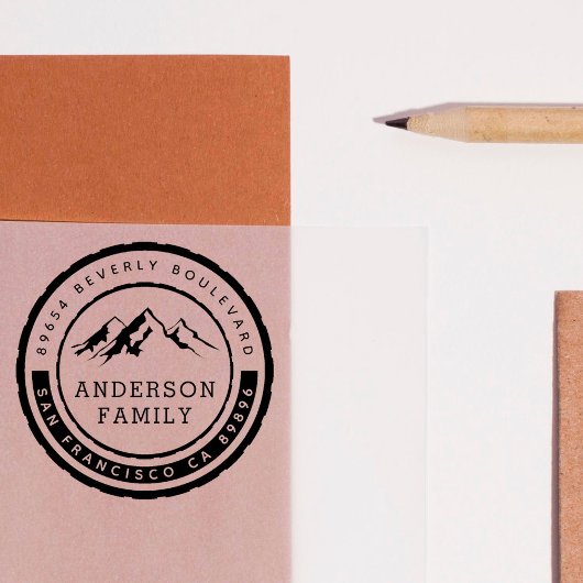Naam en retouradres van de Rustic Mountain Badge-n Rubberstempel