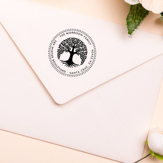 Naam en retouradres van levenscyclus rondom de fam rubberstempel