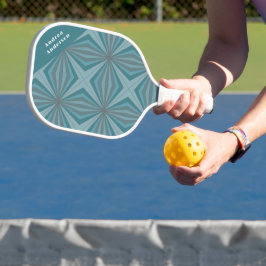 Naam en Retropatroon in gedempte blauwgroen en gri Pickleball Paddle