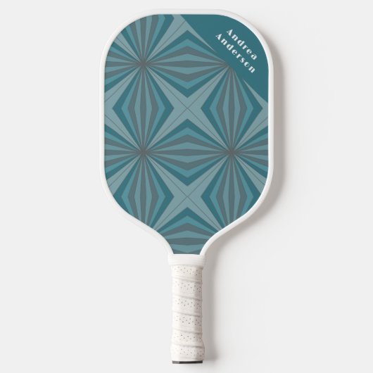 Naam en Retropatroon in gedempte blauwgroen en gri Pickleball Paddle (Voorkant)
