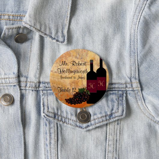 Naam en tabelnummer wijnflesje ronde button 7,6 cm (In situ)