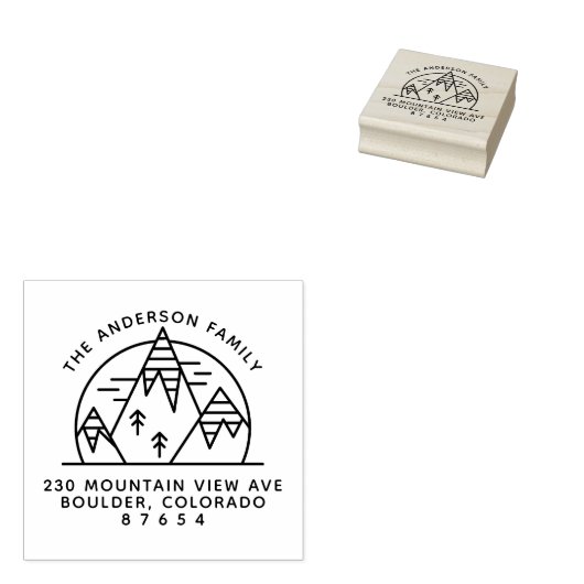 Naam en terugzendadres van de treklijn van de berg rubberstempel (Gestempeld)