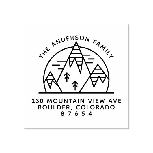 Naam en terugzendadres van de treklijn van de berg rubberstempel (Afrduk)