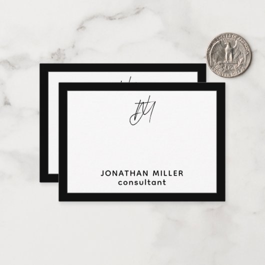 Naam en titel van modern script notitiekaartje (Voorkant / Achterkant in situ)