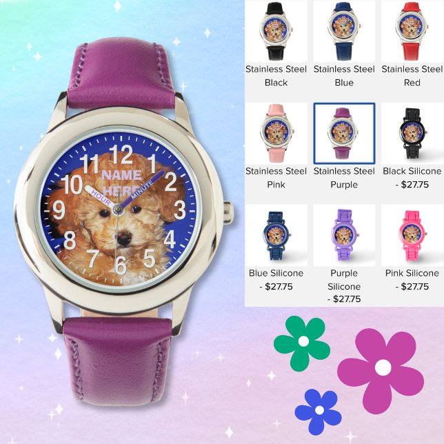 NAAM en UW FOTO Leuke Puppy horloges voor meisjes (Watch for 6 years old girl or boy. Little girl watches. Personalised childrens watches, many styles.)