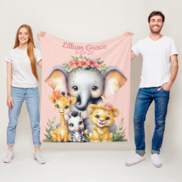 Naam en Verjaardag Custom Safari Nursery Fleece Deken