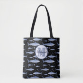 Naam en Waterverf Monogram Shark Jellyfish | Zwart Tote Bag (Voorkant)