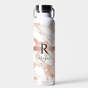 Naam en zwart monogram, wit & Roos goudmarmer V s  Waterfles