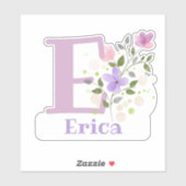 Naam Erica plus Initiaal met Floral Design Sticker (Vel)