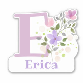 Naam Erica plus Initiaal met Floral Design Sticker