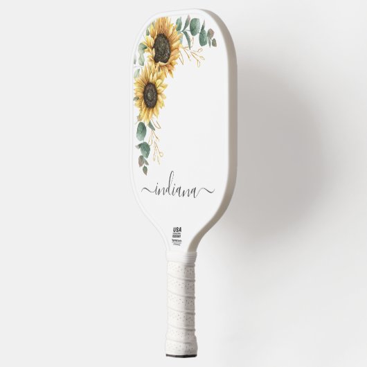 Naam Eucalyptusscript voor zonnebloem Botanische Pickleball Paddle (Links)