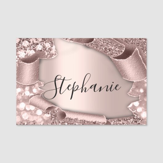 Naam Event Roos Glam Glitter 3D Wedding Naamplaatje (Voorkant)