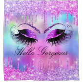 Naam Eyelashes Makeup Pink Girly Drip Holograaf Douchegordijn (Voorkant)