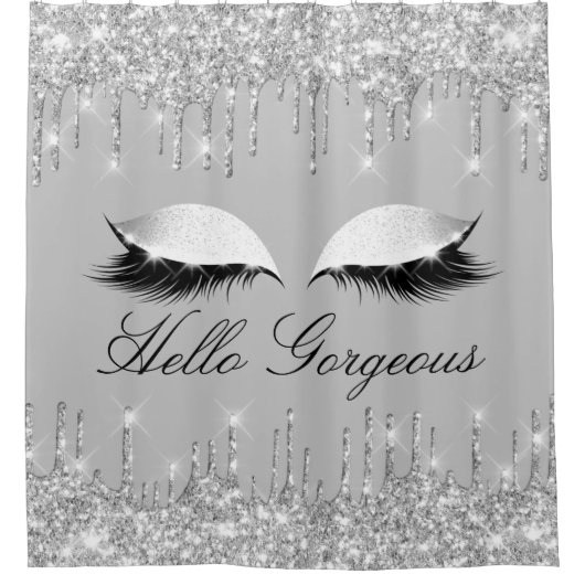 Naam Eyelashes Makeup Silver Grey Girly Drivers Douchegordijn (Voorkant)