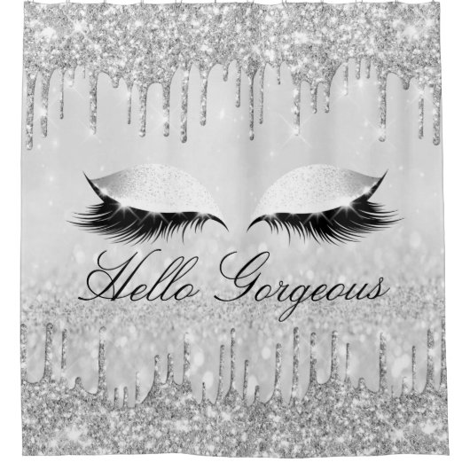 Naam Eyelashes Makeup Silver Grey Girly Drivers Douchegordijn (Voorkant)