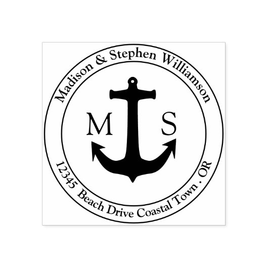 Naam familie anker monogram rubberstempel (Afrduk)