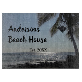 Naam familie van Sun-verlichte palm Tree Ocean Snijplank