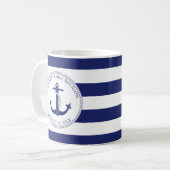 Naam familiereunion Blue Nautical Anchor Monogram Koffiemok (Voorkant links)
