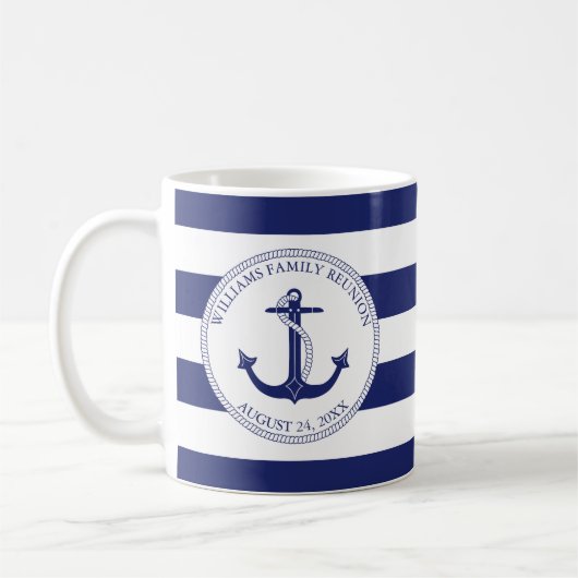 Naam familiereunion Blue Nautical Anchor Monogram Koffiemok (Links)
