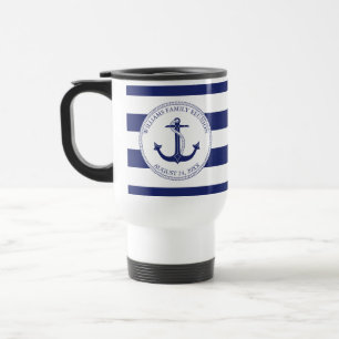 Naam familiereunion Blue Nautical Anchor Monogram Reisbeker
