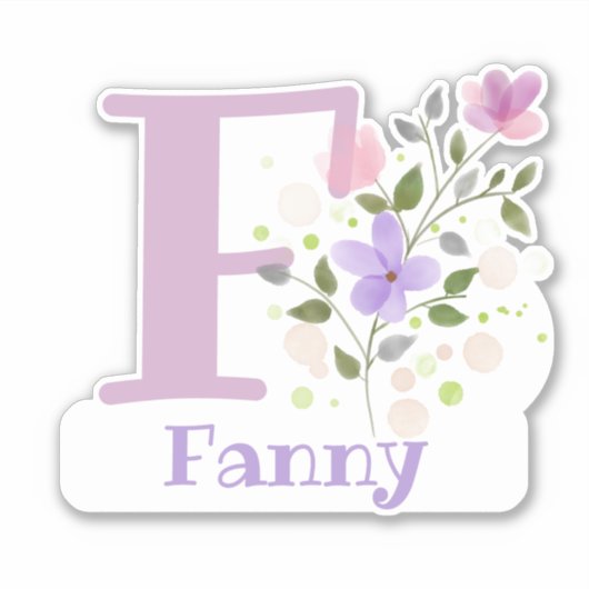 Naam Fanny & Initiaal met Floral Design Sticker (Voorkant)