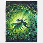 Naam, Fantasie Draak Vliegend in Groene Lichtstral Fleece Deken (Voorkant)