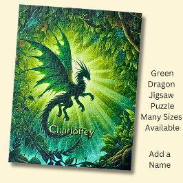 Naam, Fantasie Draak Vliegend in Groene Lichtstral Legpuzzel
