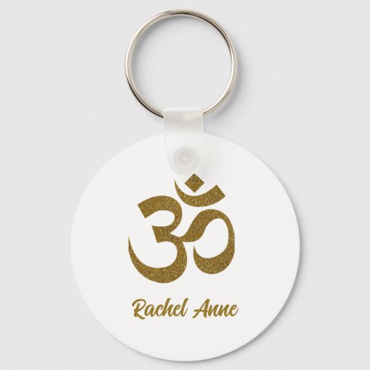 Naam, Faux Gold Glitter Om Symbool 2-in Aluminium Sleutelhanger (Voorkant)