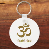 Naam, Faux Gold Glitter Om Symbool 2-in Aluminium Sleutelhanger (Voorkant)