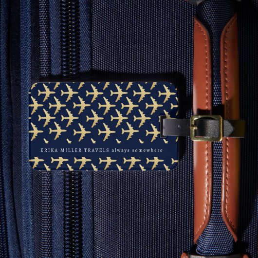 Naam Faux Gold Vliegtuigen Reizen Bagagelabel (Voorkant Insitu 4)