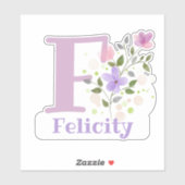 Naam Felicity & Initiaal met Floral Design Sticker (Vel)