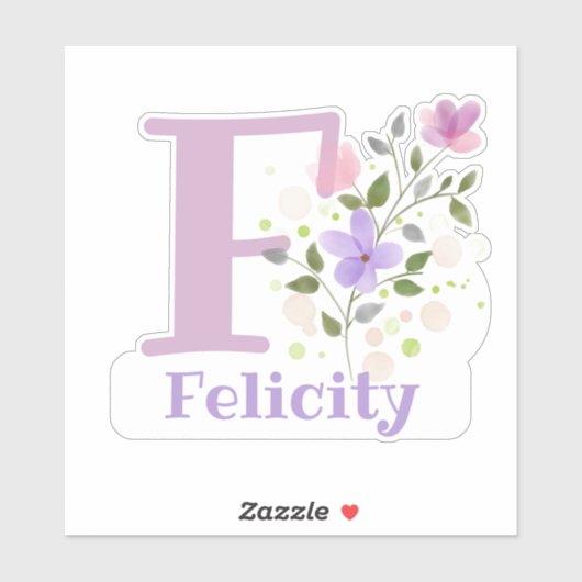 Naam Felicity & Initiaal met Floral Design Sticker (Vel)