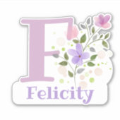 Naam Felicity & Initiaal met Floral Design Sticker (Voorkant)