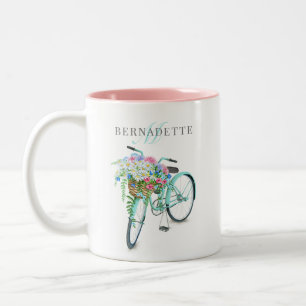 Naam fietsmandje en monogram tweetone Mok