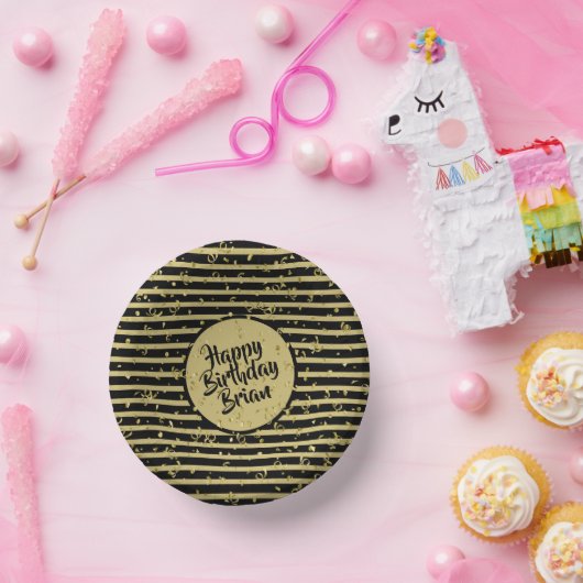 Naam | Fijne verjaardag Goud/Witte Eenvoudige Stri Papieren Kommen (Feest)